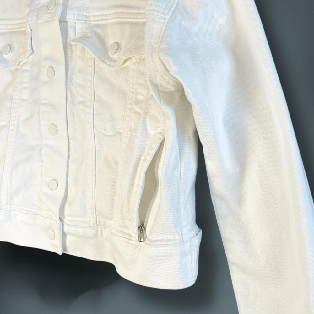Athleta Jacket Womens Medium‎ White Denim Trucker Hooded Zip In Vest Layered - Picture 9 of 12